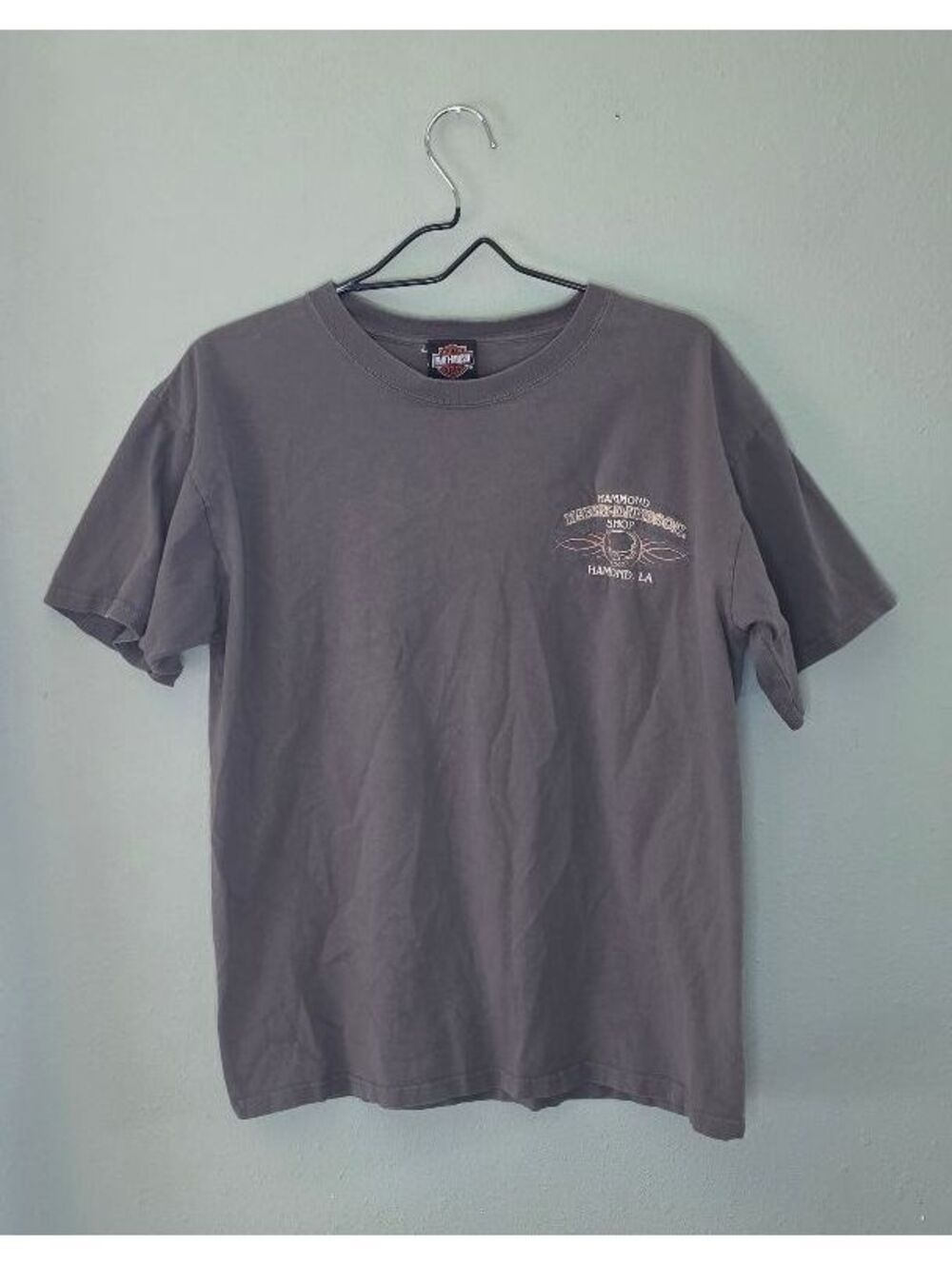 Harley Davidson Hammond LA Gray Embroidered Skull T Shirt Men’s Large